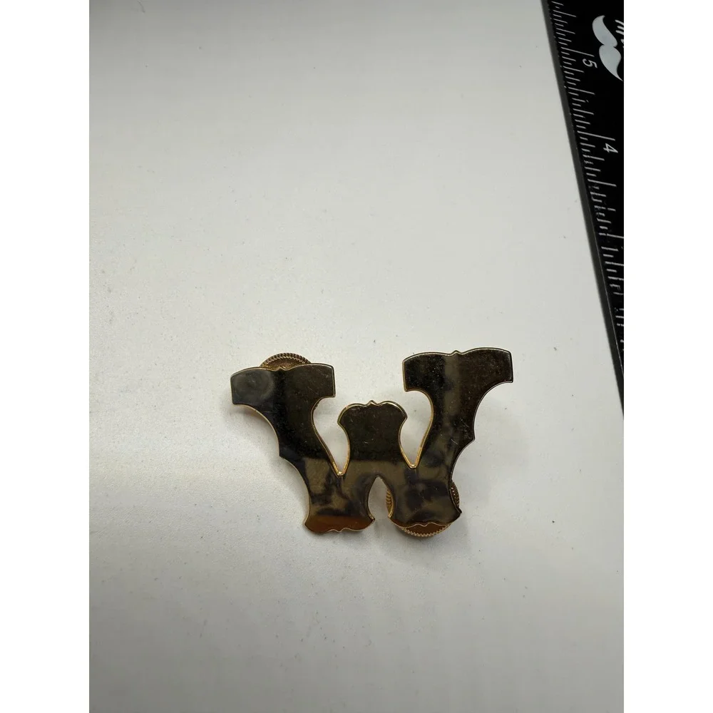 Vintage Gold Tone Letter W Initial Lapel‎ Pin Double Clutch Back Hat Pin 1 Inch